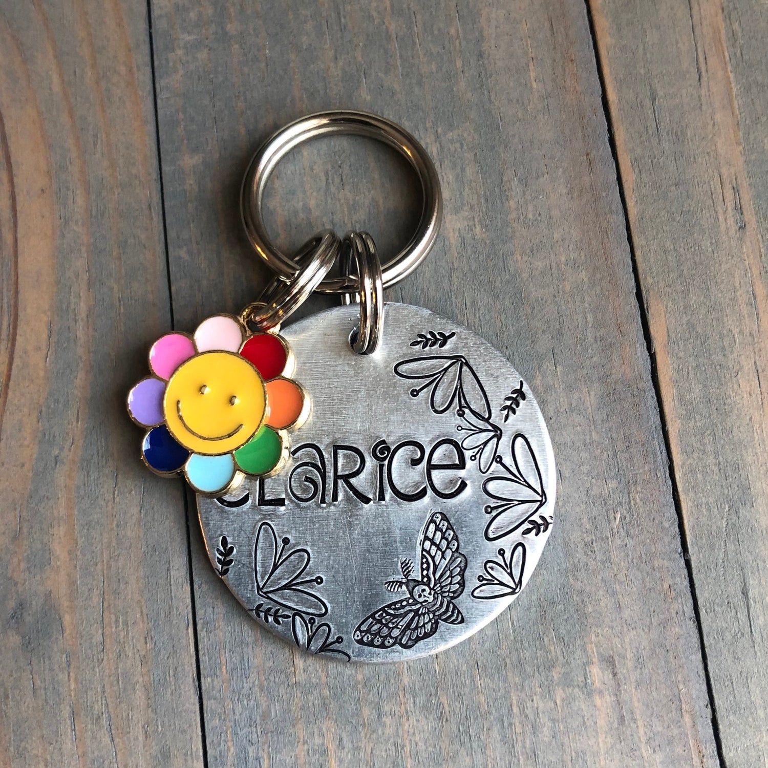 Happy Flower Charm for Dog Tag, Enamel Flower Charm, Daisy Shaped Tag, Smiley Face Tag, Cute Tag, Dog Tag, Pet ID Tag Charm