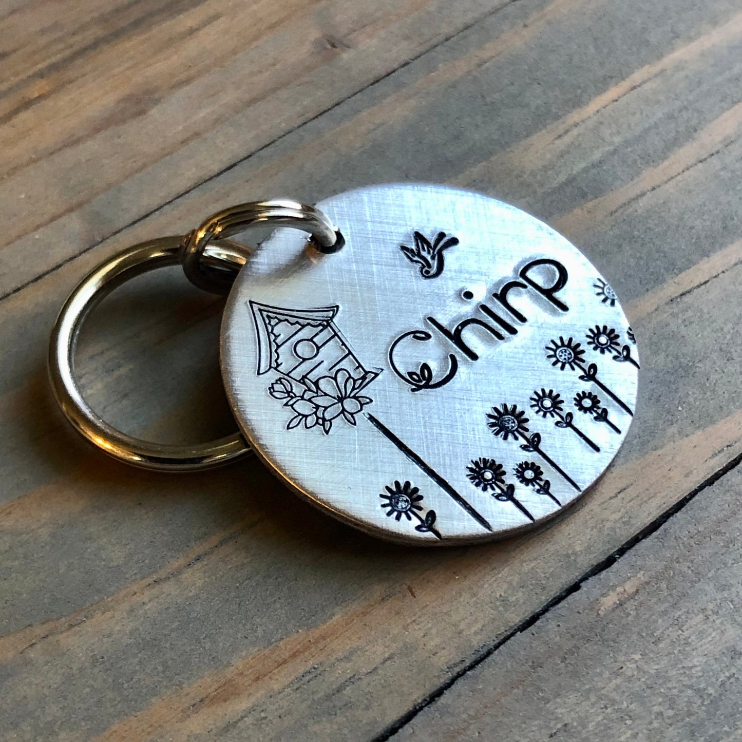 Hand Stamped Pet ID Tag, Name Tag for Dog, Spring Summer Dog Tag, Personalized Flower Dog Tag for Dog, Birdhouse, Garden, Floral Daisy Tag
