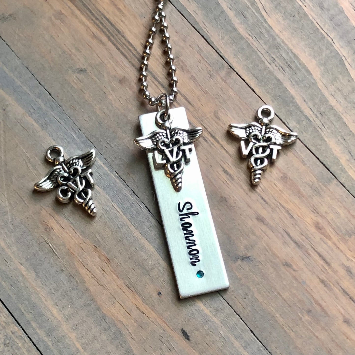 LVT Necklace, Vet Tech Graduation, Licensed Veterinary Technician Necklace with Inset Birthstone and Name, Gift for Vet Tech, Certified