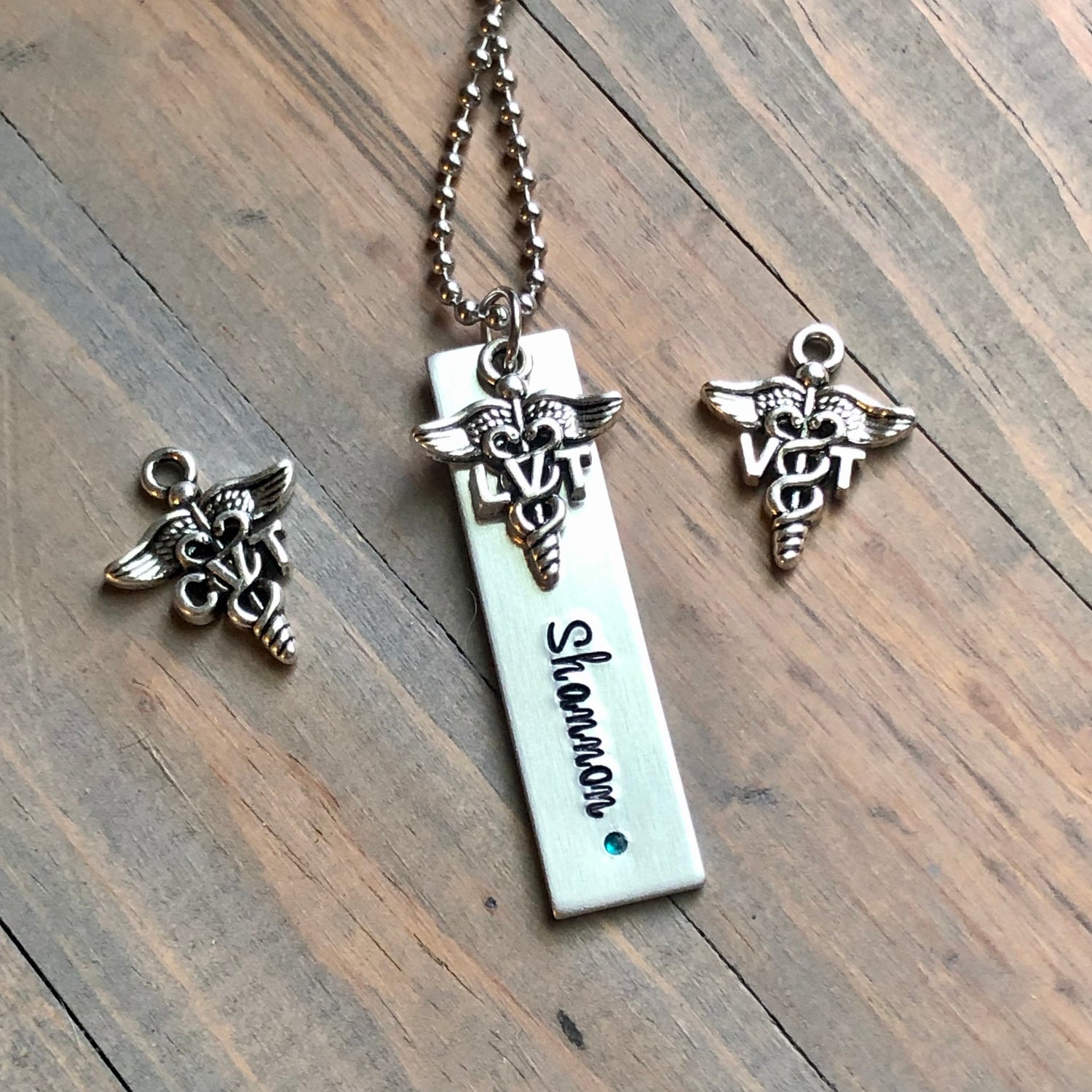 LVT Necklace, Vet Tech Graduation, Licensed Veterinary Technician Necklace with Inset Birthstone and Name, Gift for Vet Tech, Certified