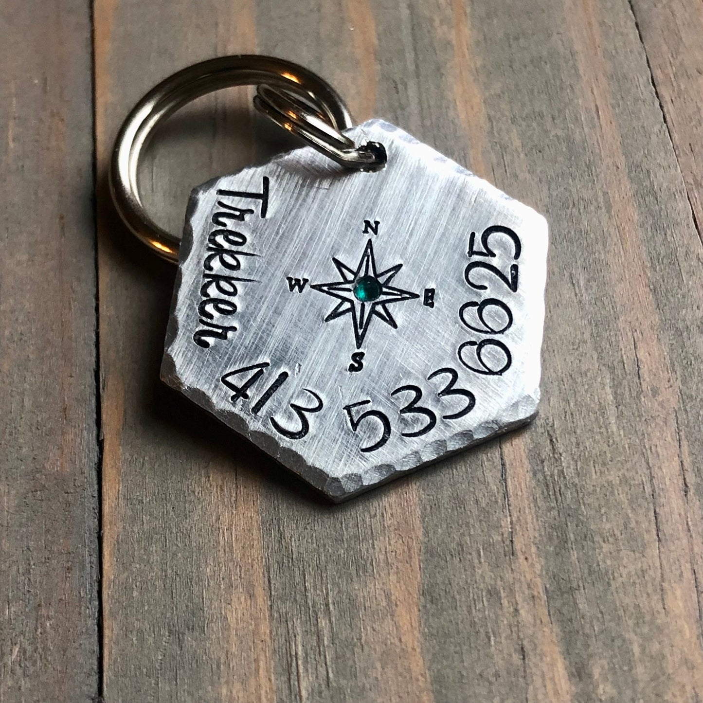 Compass Rose Hand Stamped Pet ID Tag, Name Tag for Dog, Adventure Dog Tag, Personalized Dog Tag for Dog, Compass, Crystal Inset