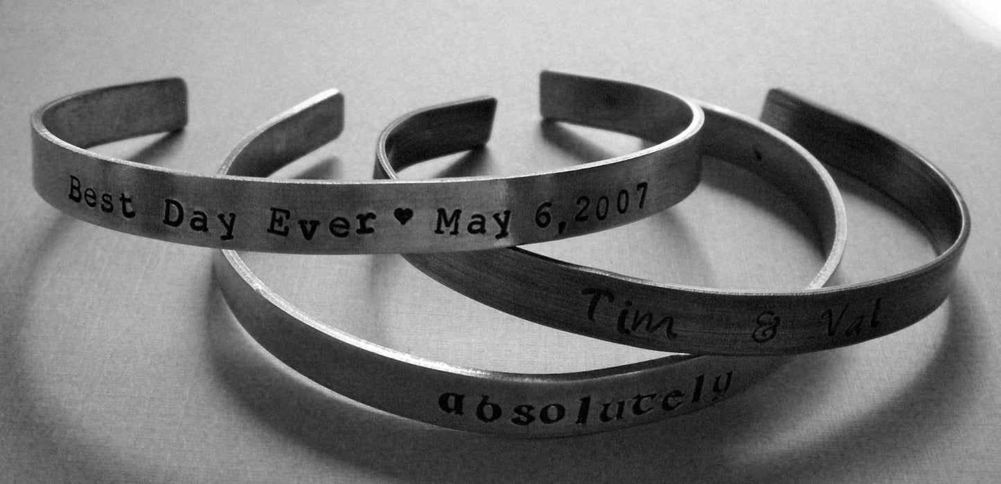 Custom Hand Stamped Stackable Cuff Bracelet-Personalized Bracelet in Copper, Aluminum And Bronze-Stackable Bracelets