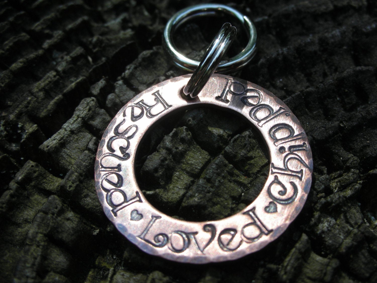 Custom Pet ID-Custom Dog Tag-Ring of Love-Handstamped Washer Pet Tag