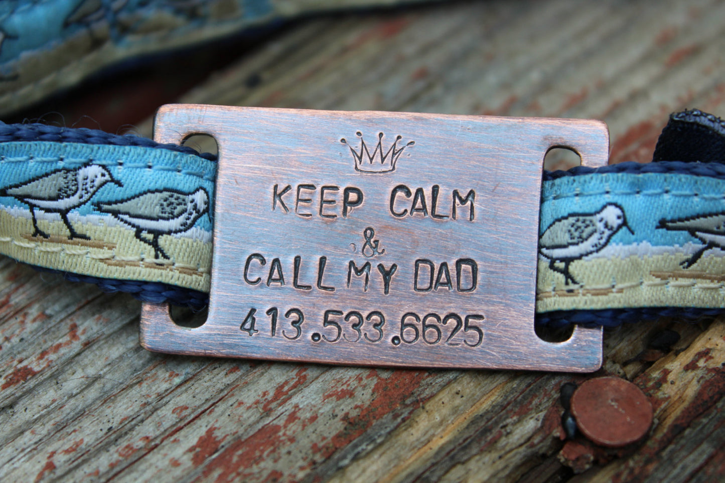 Custom Pet ID Quiet Tag, Slide On Dog ID Tag, Personalized Dog ID Tag, Keep Calm