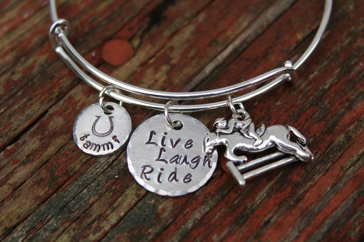 Hand Stamped Equestrian Bracelet-Custom Bangle for Horse Lovers-Horse Bracelet-Personalized Bracelet-