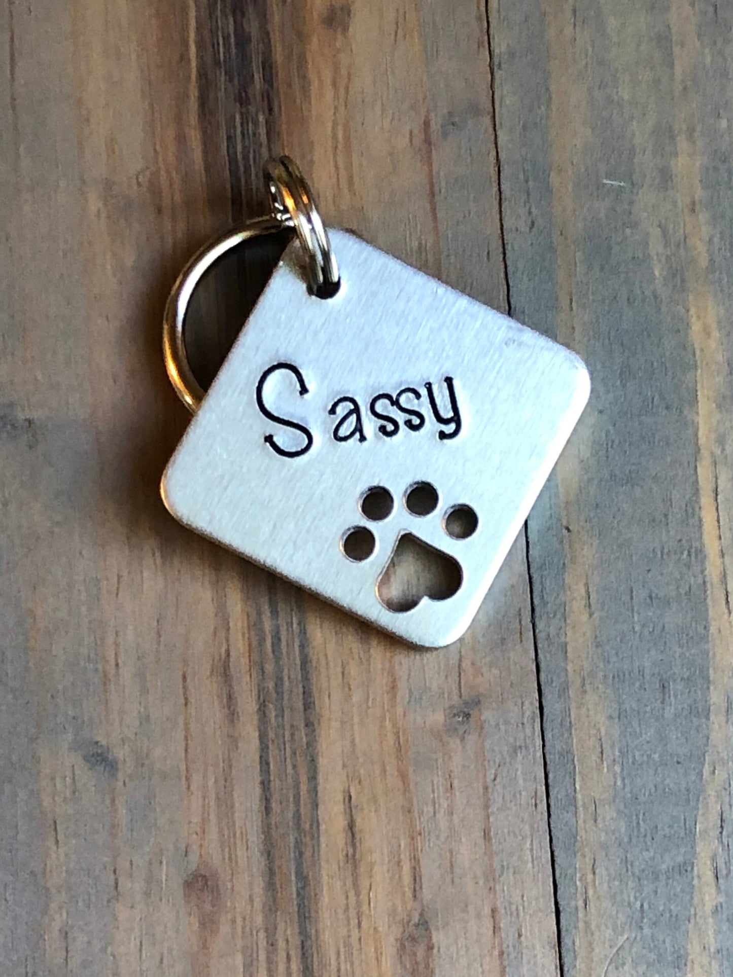 Simple Name Tag for Dog, Hand Stamped Pet ID Tag, Paw Print, Personalized Dog Tag for Dog, Cute Dog Tag, Under Ten