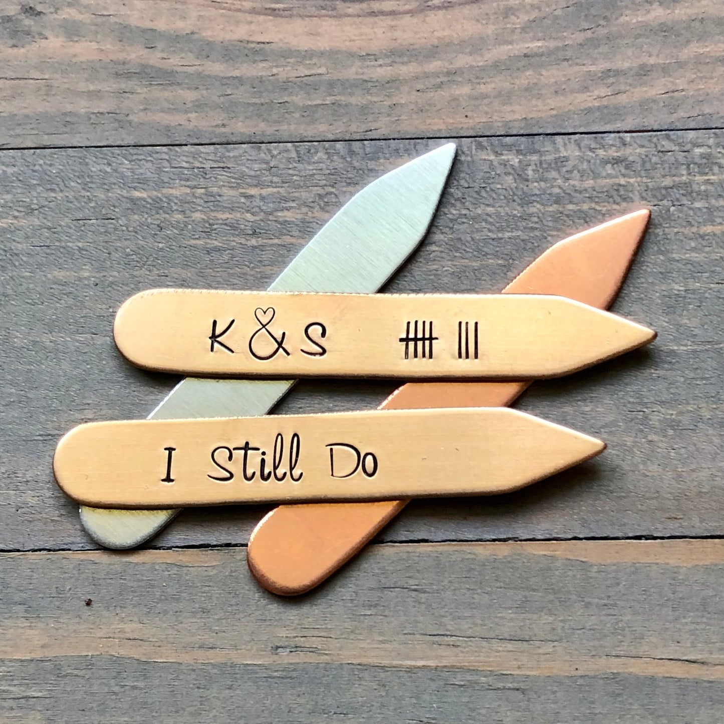 8th Anniversary Collar Stays, Collar Stays 7th Anniversary, Gift for Husband, Personalized Collar Stays, Hand Stamped, I Still Do, Hash Mark