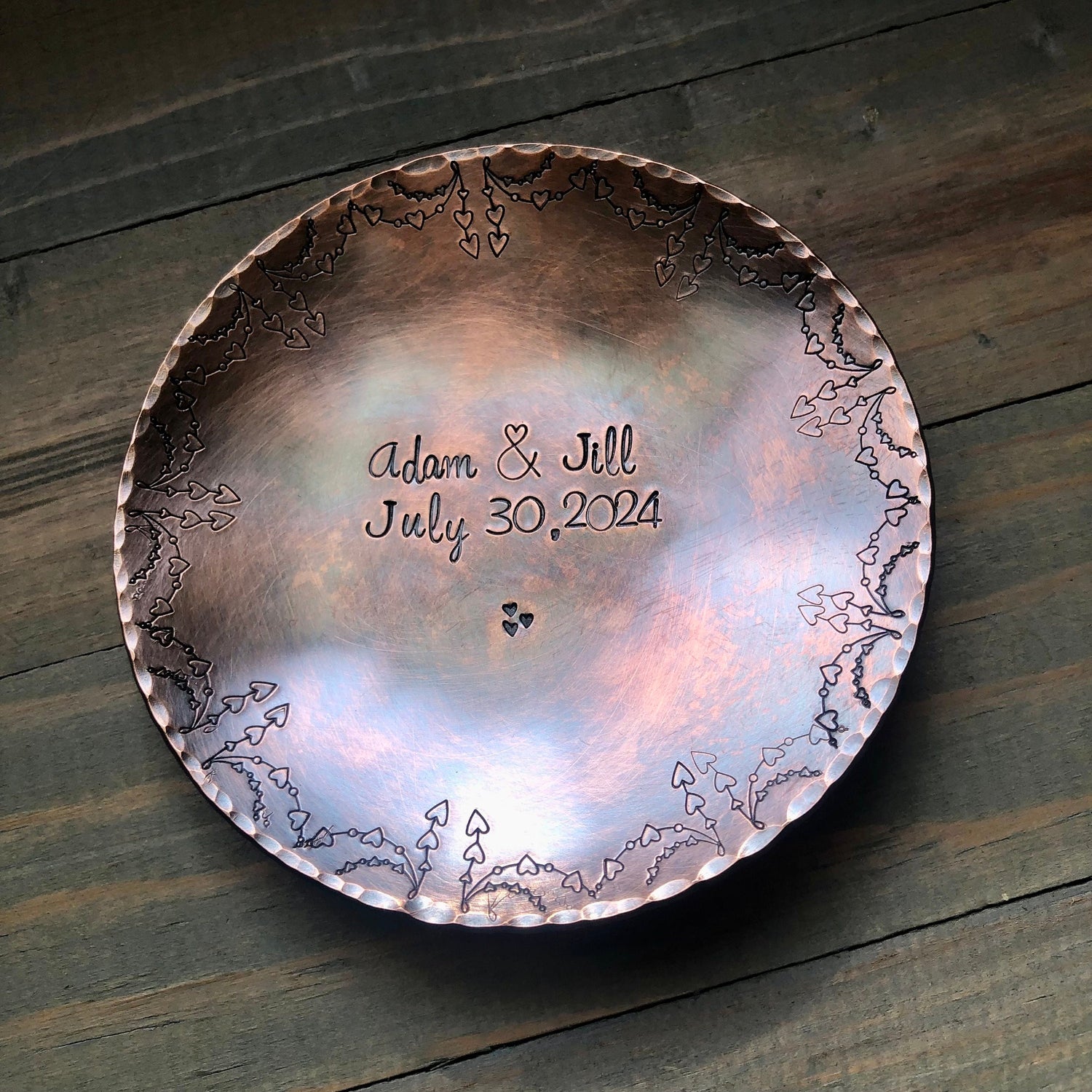 Copper Anniversary Ring Dish, 7th Anniversary Gift, Personalized Trinket Dish, Anniversary Gift for her or him, Custom Bronze for 8th