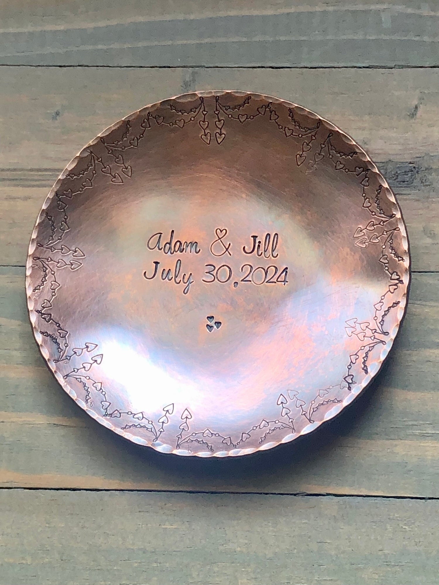 Copper Anniversary Ring Dish, 7th Anniversary Gift, Personalized Trinket Dish, Anniversary Gift for her or him, Custom Bronze for 8th