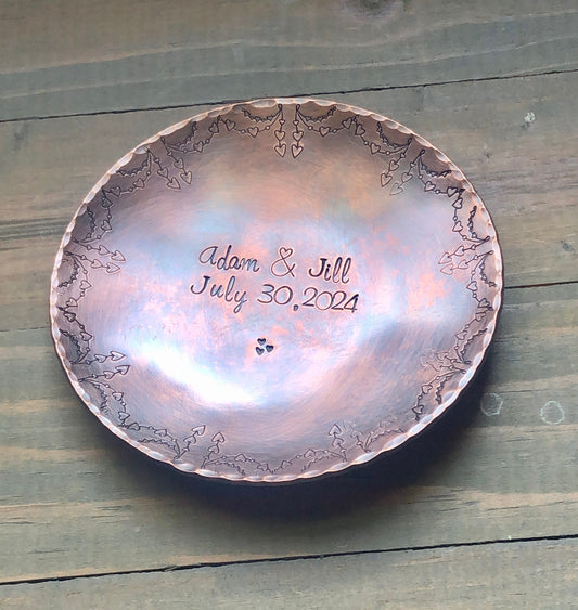 Copper Anniversary Ring Dish, 7th Anniversary Gift, Personalized Trinket Dish, Anniversary Gift for her or him, Custom Bronze for 8th