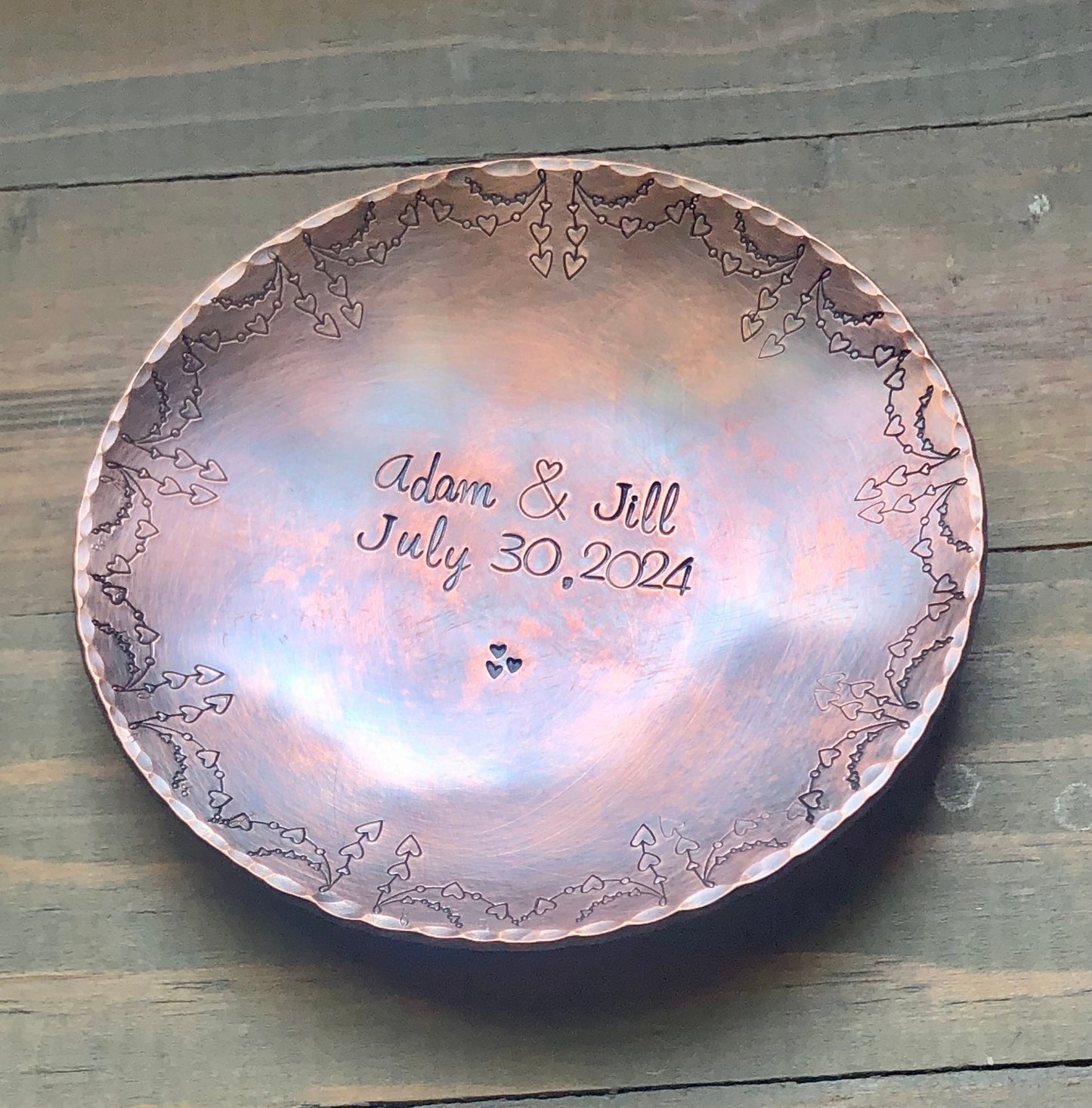 Copper Anniversary Ring Dish, 7th Anniversary Gift, Personalized Trinket Dish, Anniversary Gift for her or him, Custom Bronze for 8th