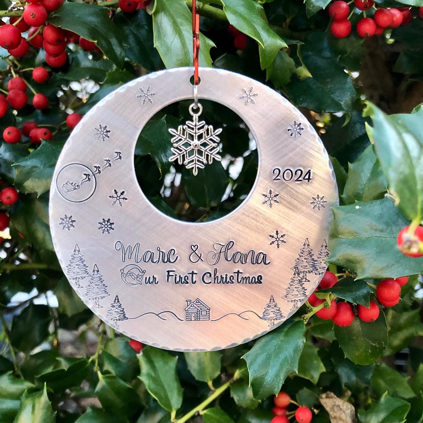 Our First Christmas Ornament, Christmas Gift for Newlyweds, Gift for Wife Husband, Large Tree Ornament, Personalized Custom Ornament