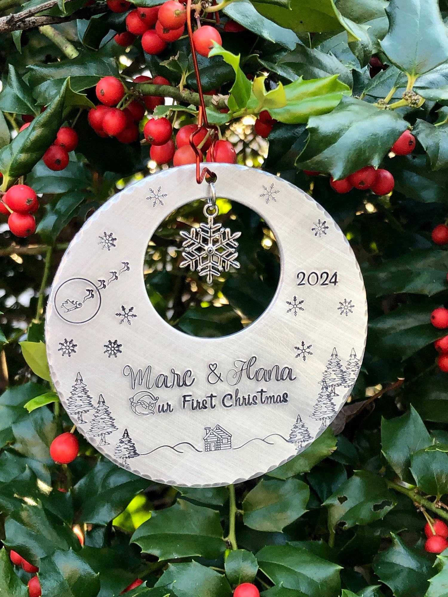 Our First Christmas Ornament, Christmas Gift for Newlyweds, Gift for Wife Husband, Large Tree Ornament, Personalized Custom Ornament