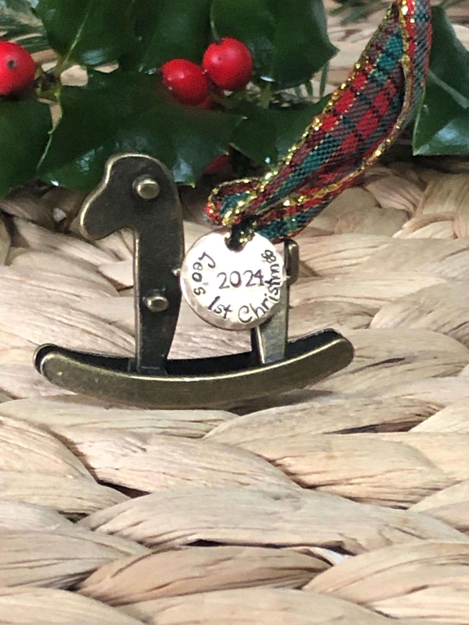 Baby First Christmas Ornament - Small Rocking Horse Ornament - Custom Tree Ornament - Personalized for Baby's First Christmas - Sweet Gift