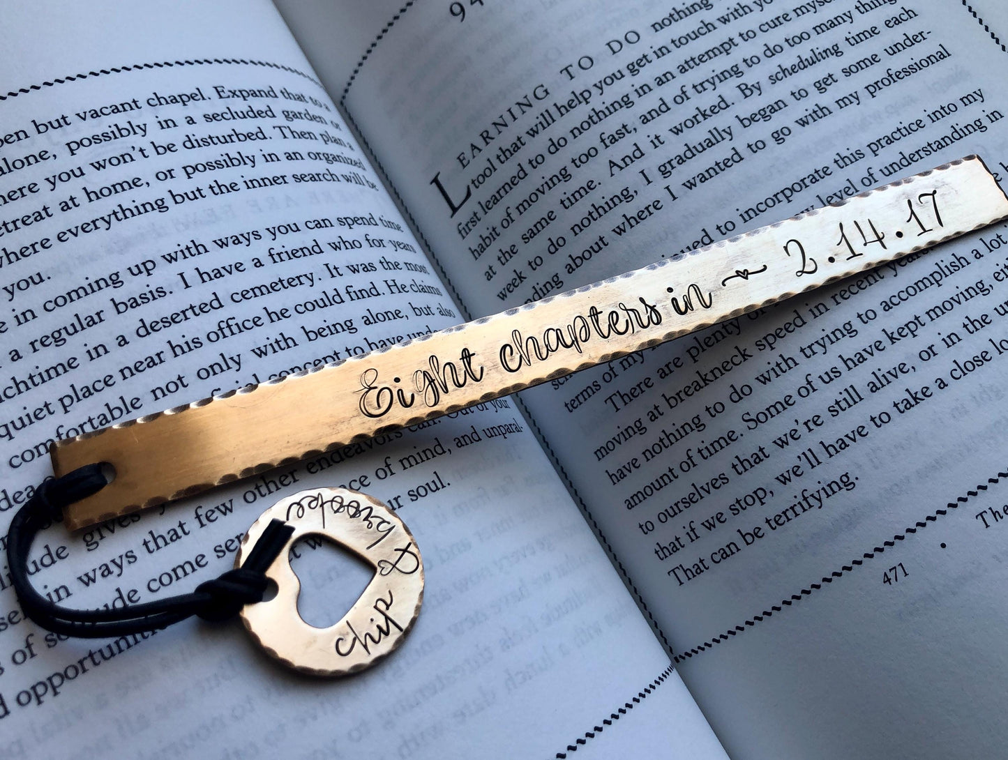 Custom Anniversary Bookmark in Bronze, copper or aluminum.  Perfect for 7th, 8th, 10th or 19th year.