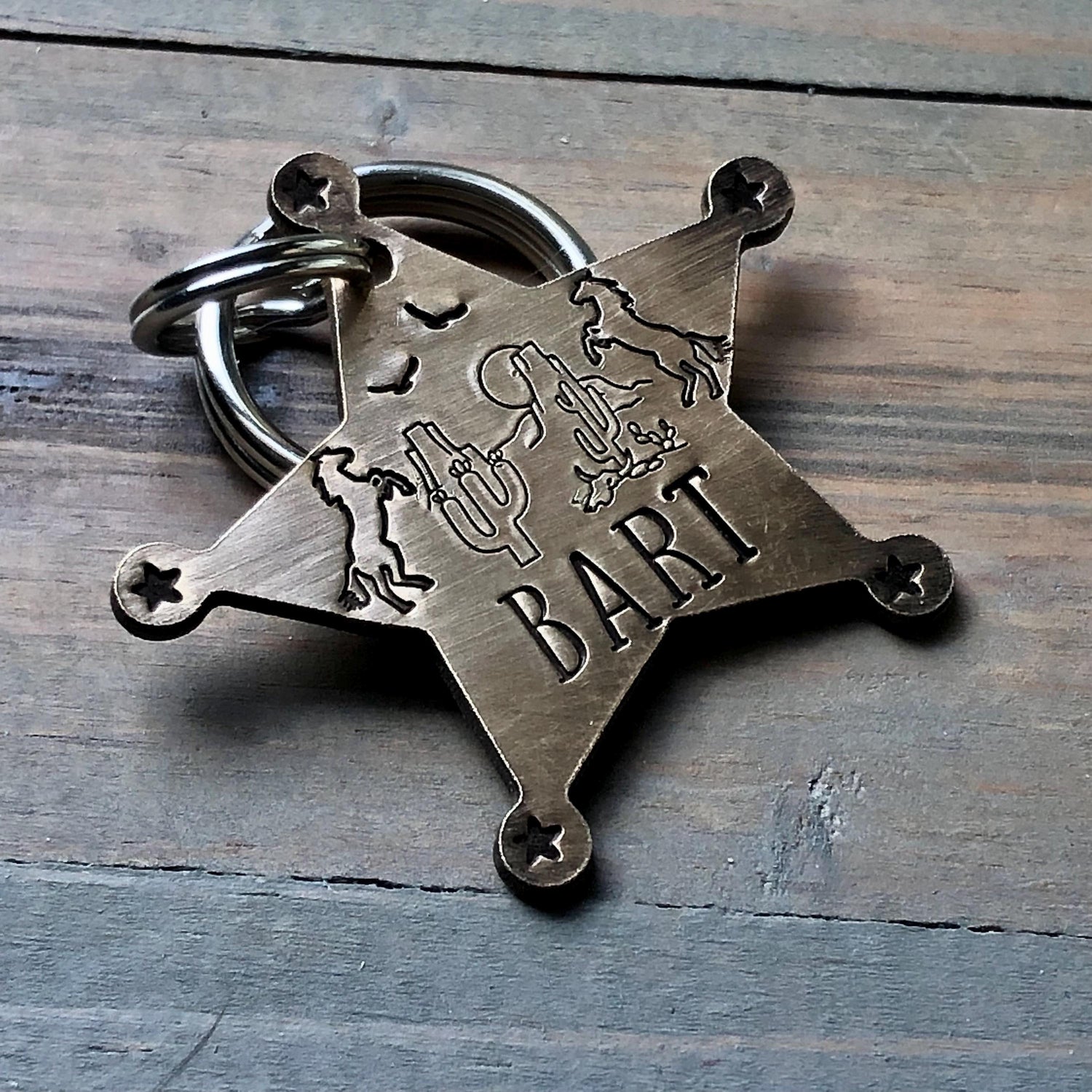 Sheriff Badge Dog Tag, Western Style Pet ID, Tag for Dog Collar, Personalized, Custom, Cowboy, Horse, Cactus