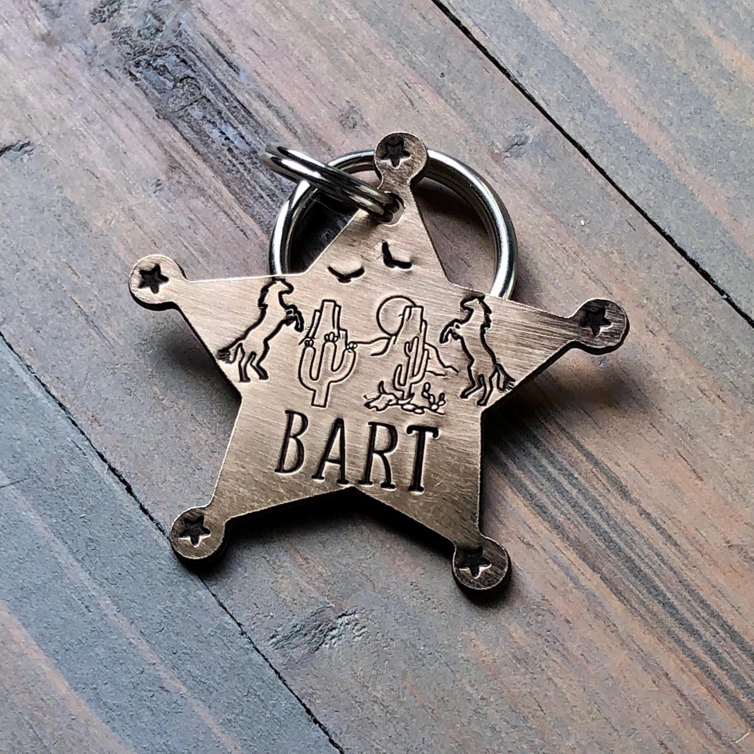 Sheriff Badge Dog Tag, Western Style Pet ID, Tag for Dog Collar, Personalized, Custom, Cowboy, Horse, Cactus