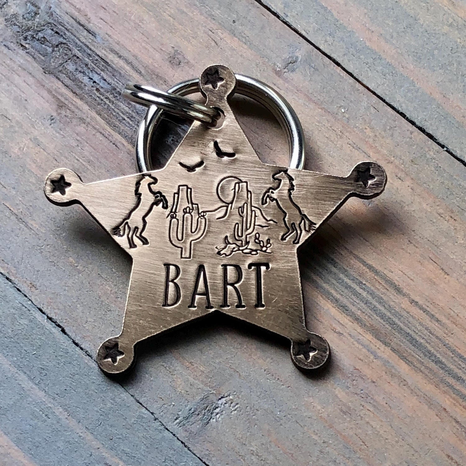 Sheriff Badge Dog Tag, Western Style Pet ID, Tag for Dog Collar, Personalized, Custom, Cowboy, Horse, Cactus