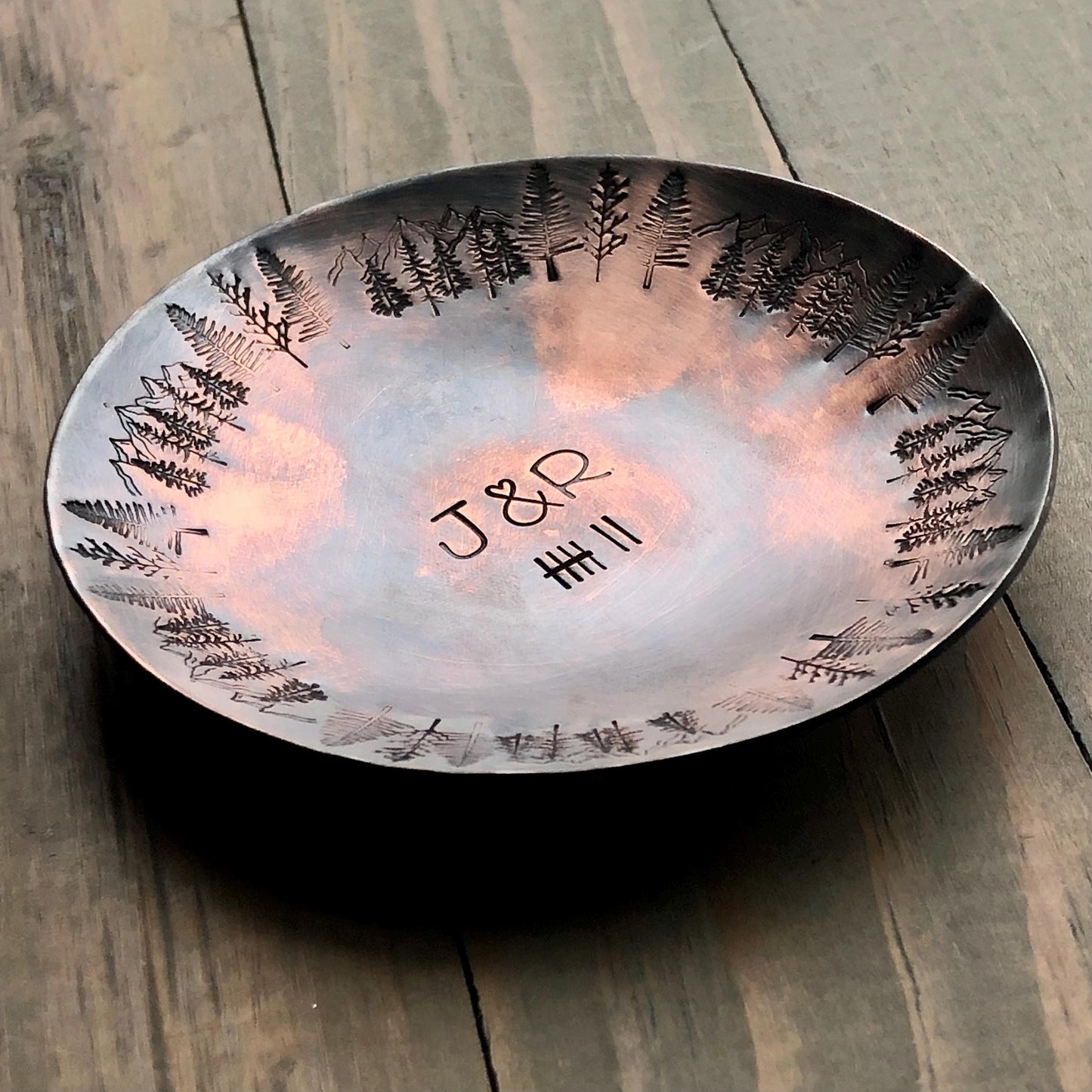 Copper Anniversary Ring Dish, 7th Anniversary Gift, Personalized Trinket Dish, Anniversary Gift for her or him, Custom Bronze for 8th