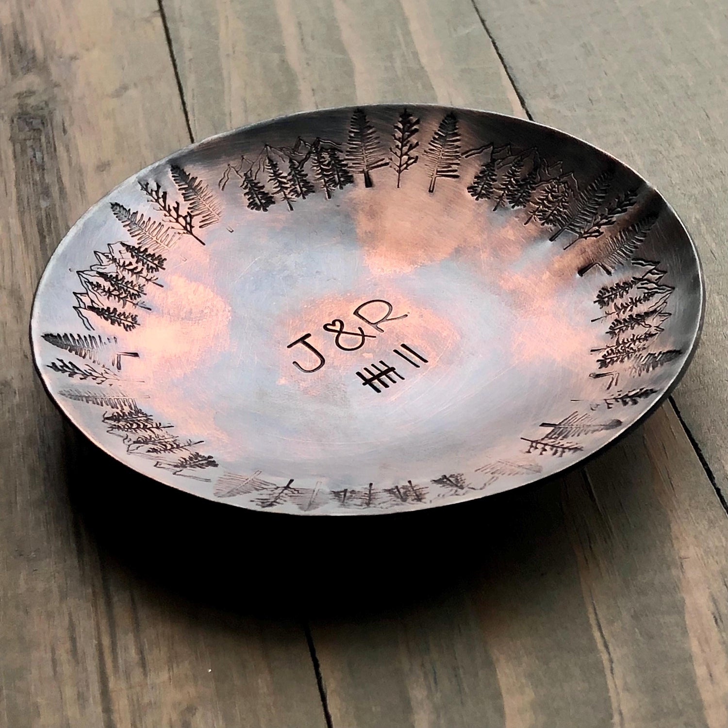 Copper Anniversary Ring Dish, 7th Anniversary Gift, Personalized Trinket Dish, Anniversary Gift for her or him, Custom Bronze for 8th