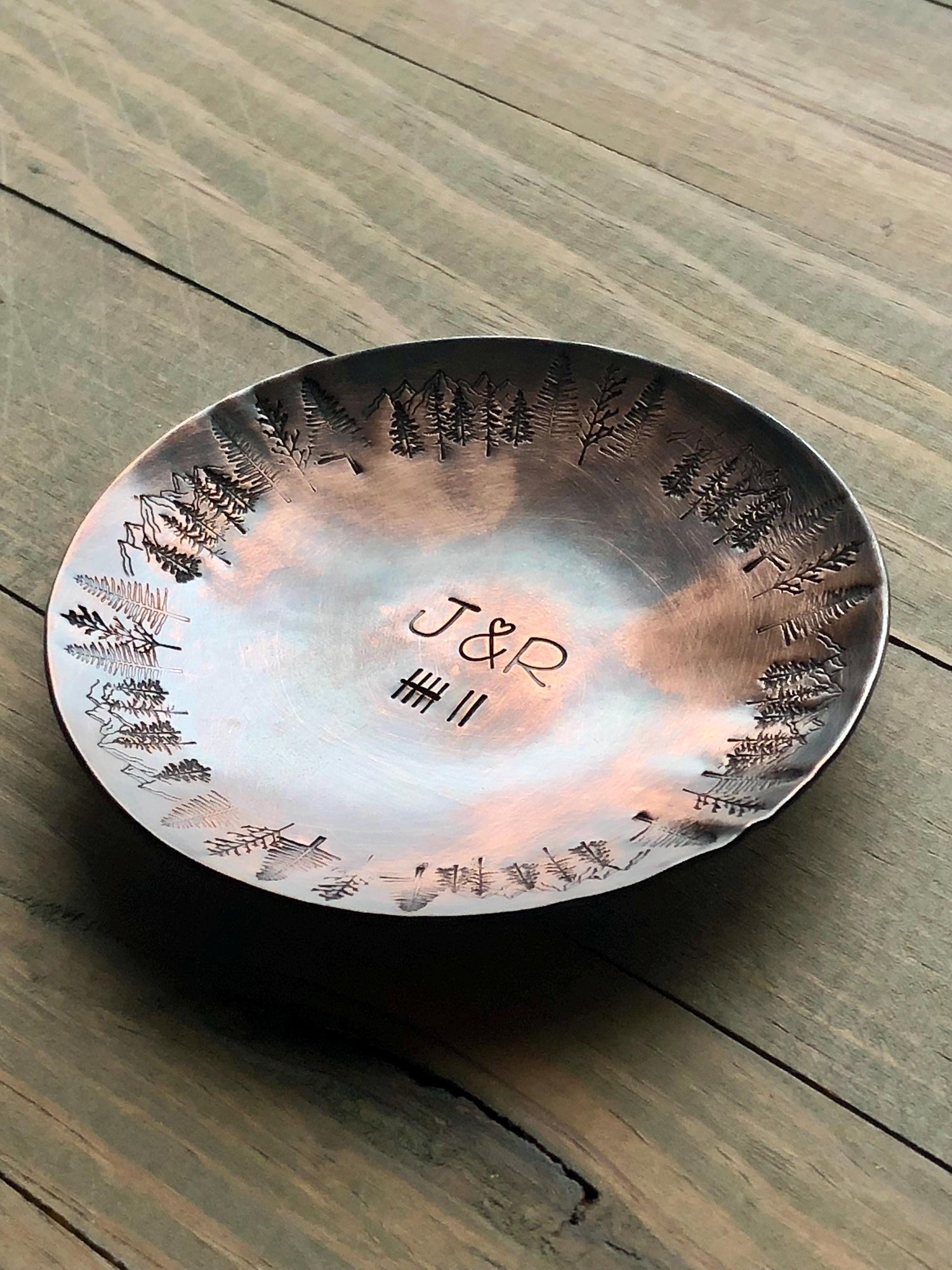 Copper Anniversary Ring Dish, 7th Anniversary Gift, Personalized Trinket Dish, Anniversary Gift for her or him, Custom Bronze for 8th