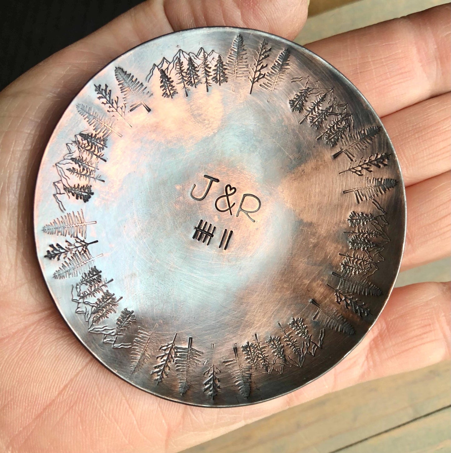 Copper Anniversary Ring Dish, 7th Anniversary Gift, Personalized Trinket Dish, Anniversary Gift for her or him, Custom Bronze for 8th
