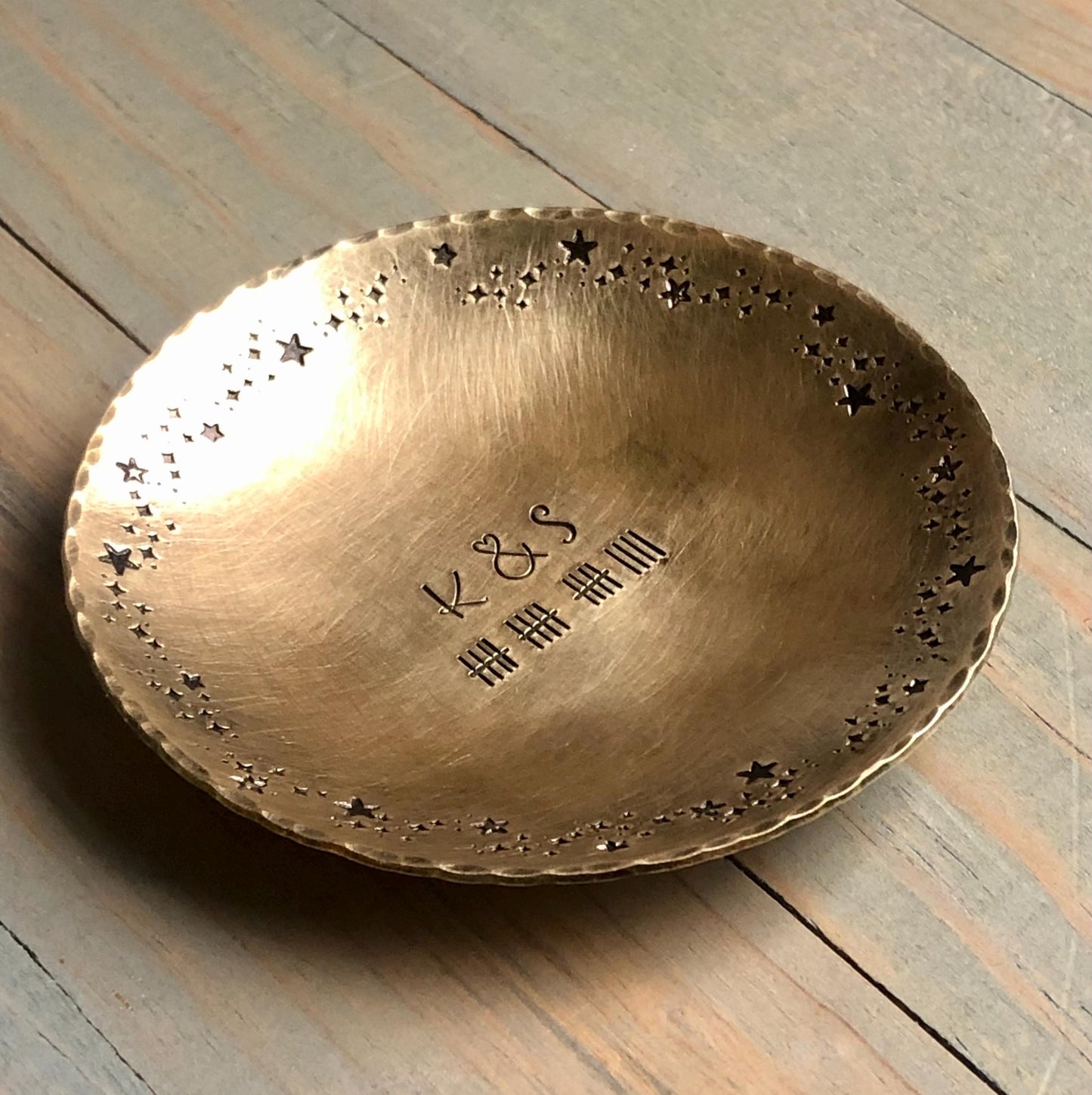 Bronze 19th Anniversary Ring Dish, 8th Anniversary Keepsake, Personalized Trinket Dish, Gift for her / him, Custom Copper 7th, Aluminum 11th