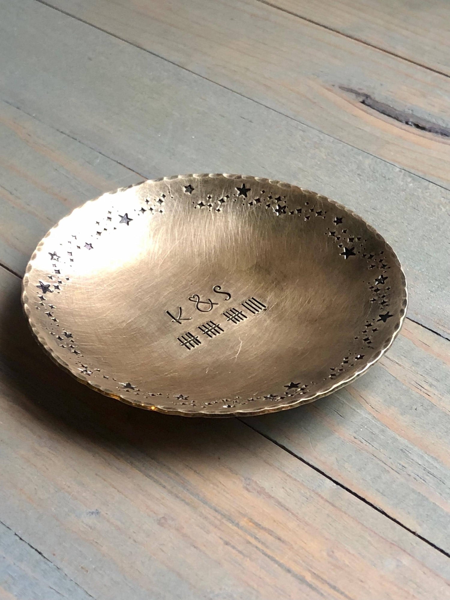 Bronze 19th Anniversary Ring Dish, 8th Anniversary Keepsake, Personalized Trinket Dish, Gift for her / him, Custom Copper 7th, Aluminum 11th
