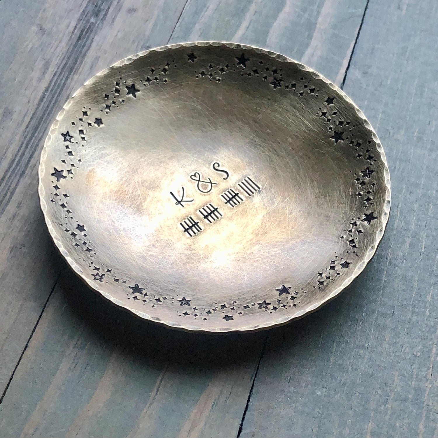 Bronze 19th Anniversary Ring Dish, 8th Anniversary Keepsake, Personalized Trinket Dish, Gift for her / him, Custom Copper 7th, Aluminum 11th