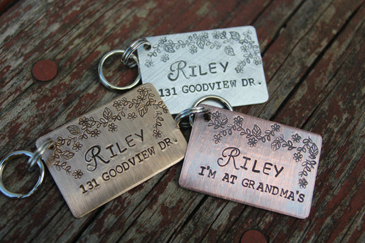 Custom Hand Stamped Dog ID Tag, The Rilely Tag, Personalized Dog Tag, Tag for Large Dog, Copper Dog Tag, Aluminum Pet ID Tag