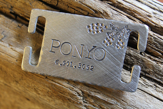 Custom Pet ID Quiet Tag, Slide On Dog ID Tag, Personalized Dog ID Tag, The Ponyo