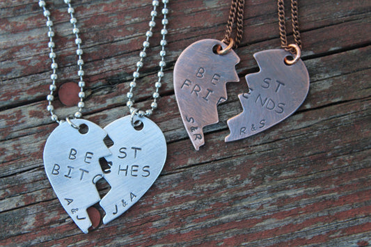 Best Friends Necklace-Best Bitches-Heart Jewelry-Christmas Gift for Friend-Gift for Besties-Personalized Friend Gift