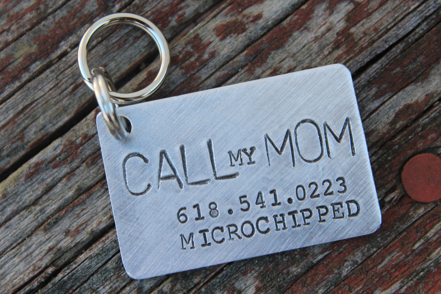 Custom Hand Stamped Dog ID Tag, Call My Mom, Personalized Dog Tag, Tag for Large Dog, Copper Dog Tag, Aluminum Pet ID Tag