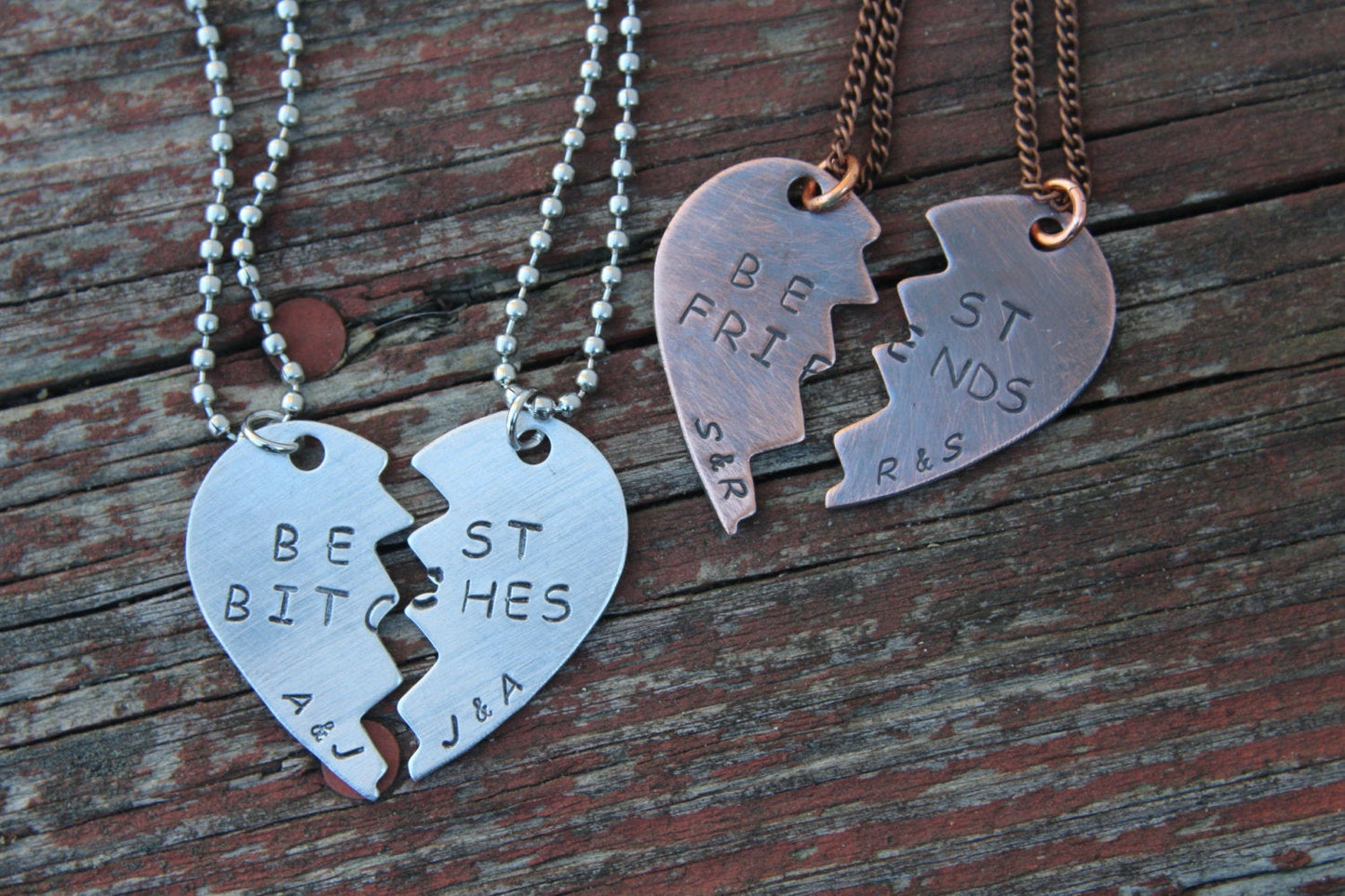 Best Friends Necklace-Best Bitches-Heart Jewelry-Christmas Gift for Friend-Gift for Besties-Personalized Friend Gift