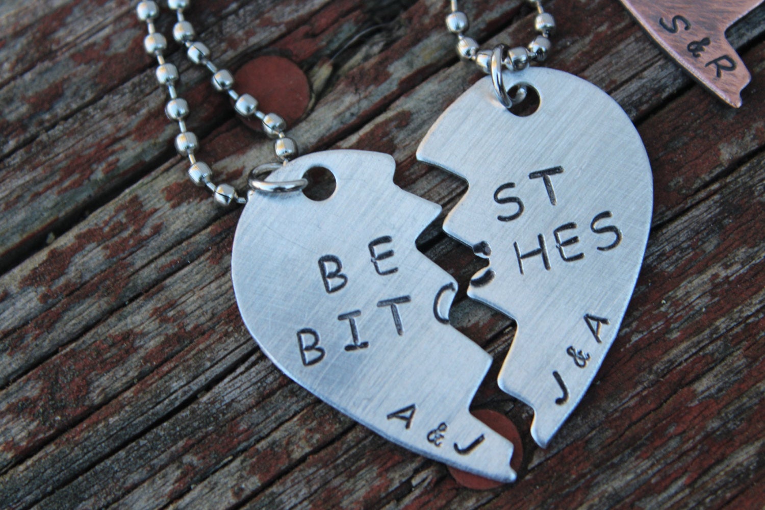Best Friends Necklace-Best Bitches-Heart Jewelry-Christmas Gift for Friend-Gift for Besties-Personalized Friend Gift