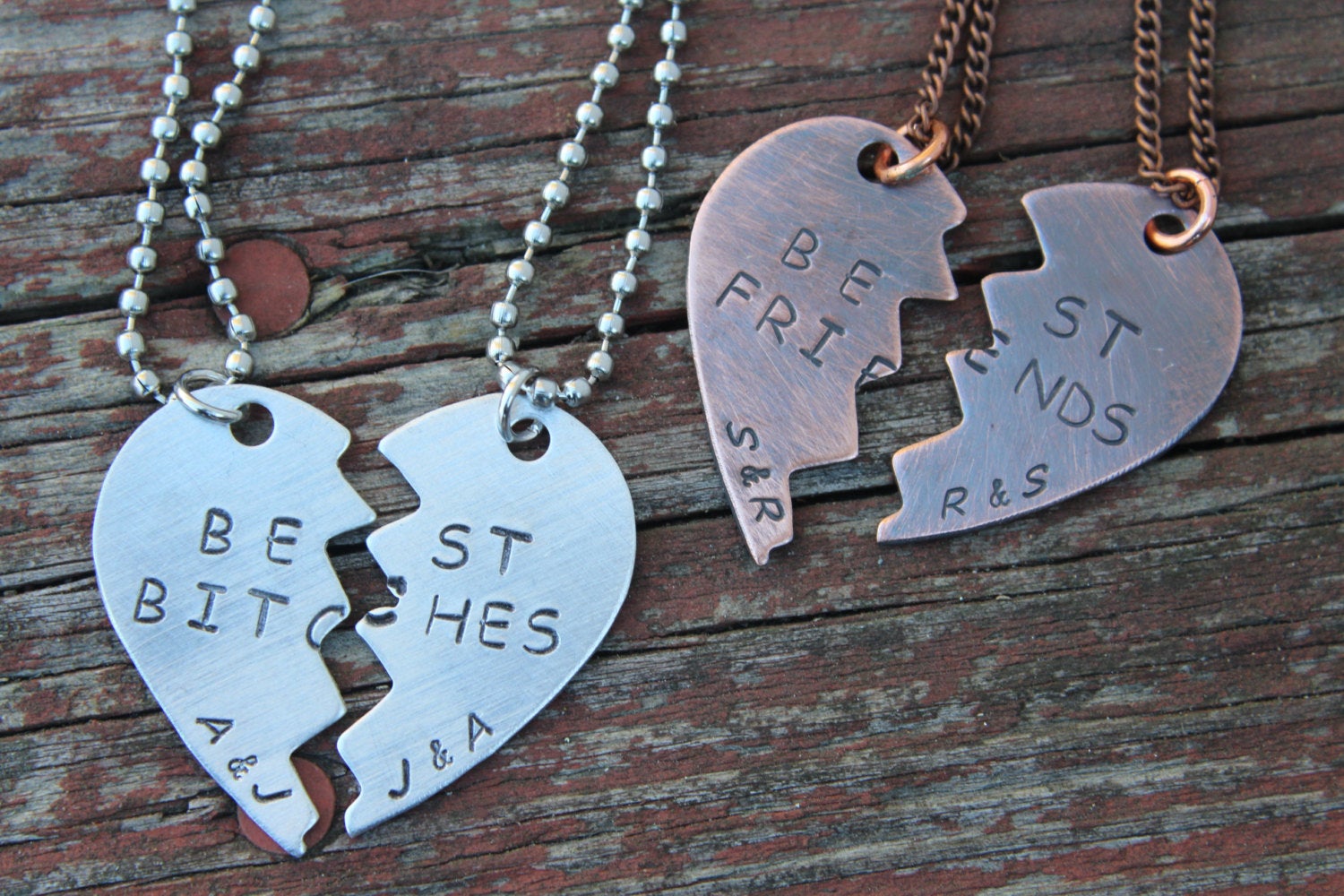 Best Friends Necklace-Best Bitches-Heart Jewelry-Christmas Gift for Friend-Gift for Besties-Personalized Friend Gift