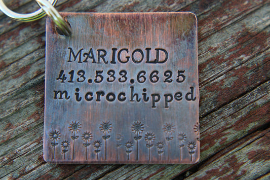 Custom Dog ID Tag- The Marigold- Custom Pet Tag- Tag for Medium Large Dog-Personalized Dog ID Tag-Pet Tag-Dog Tag-Tag for puppy-Flower Tag