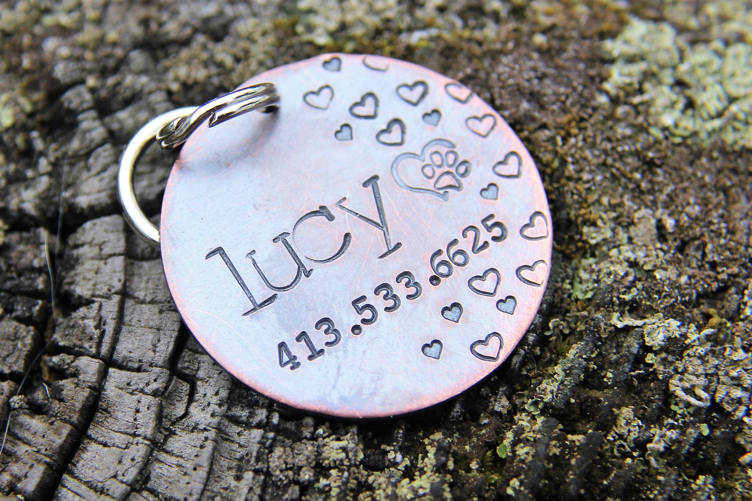 Custom Hand Stamped Dog ID Tag,My Heart, Personalized Dog Tag, Tag for Large Dog, Copper Dog Tag, Aluminum Pet ID Tag, Pet ID Tag with heart