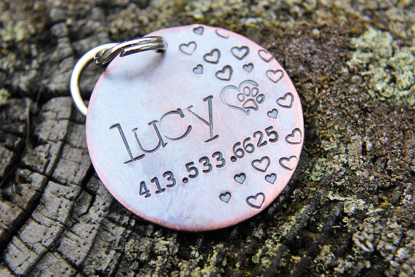 Custom Hand Stamped Dog ID Tag,My Heart, Personalized Dog Tag, Tag for Large Dog, Copper Dog Tag, Aluminum Pet ID Tag, Pet ID Tag with heart