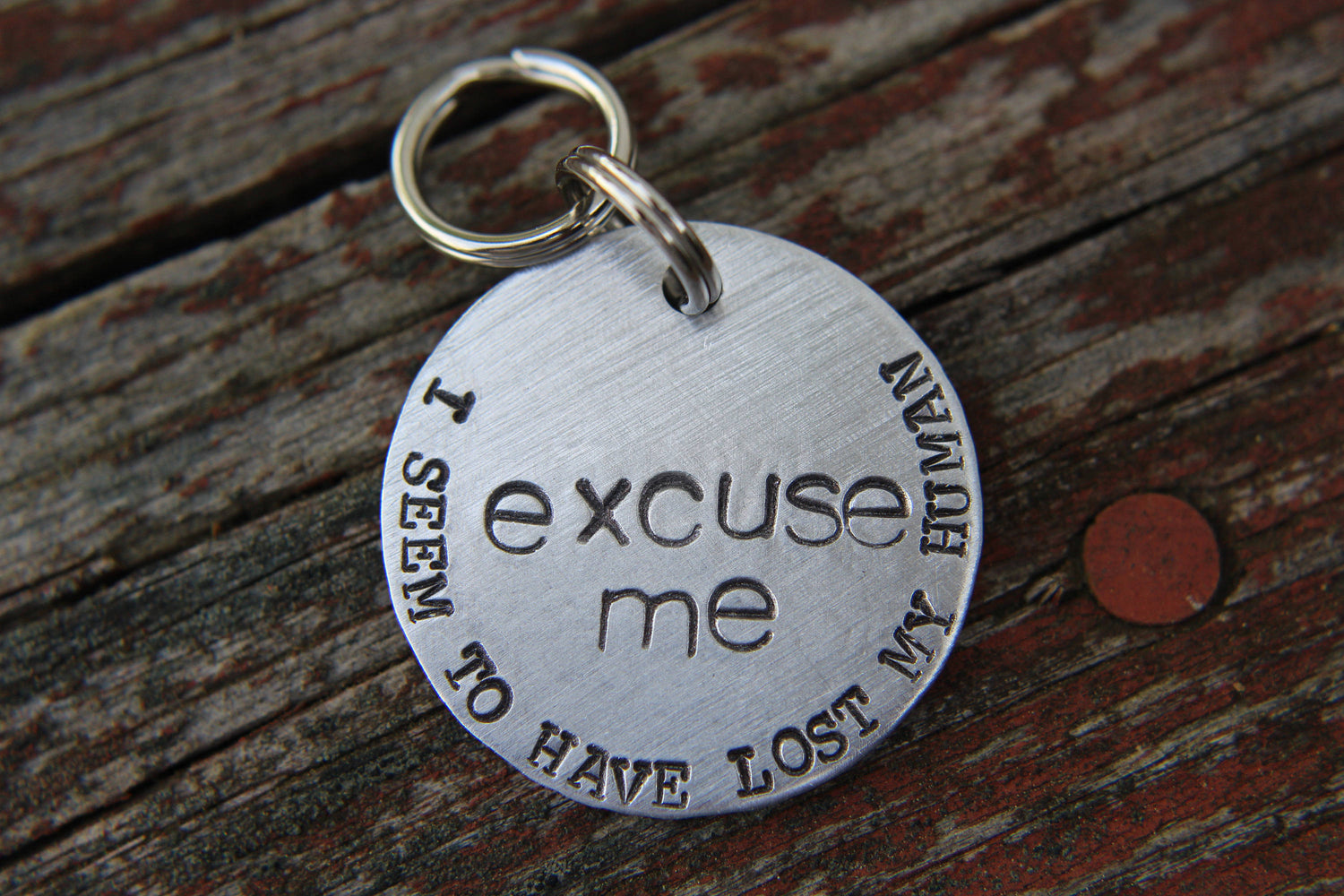 Custom Hand Stamped Dog ID Tag,Excuse Me, Personalized Dog Tag, Tag for Dog, Copper Dog Tag, Aluminum Pet ID Tag, Pet ID Tag with heart