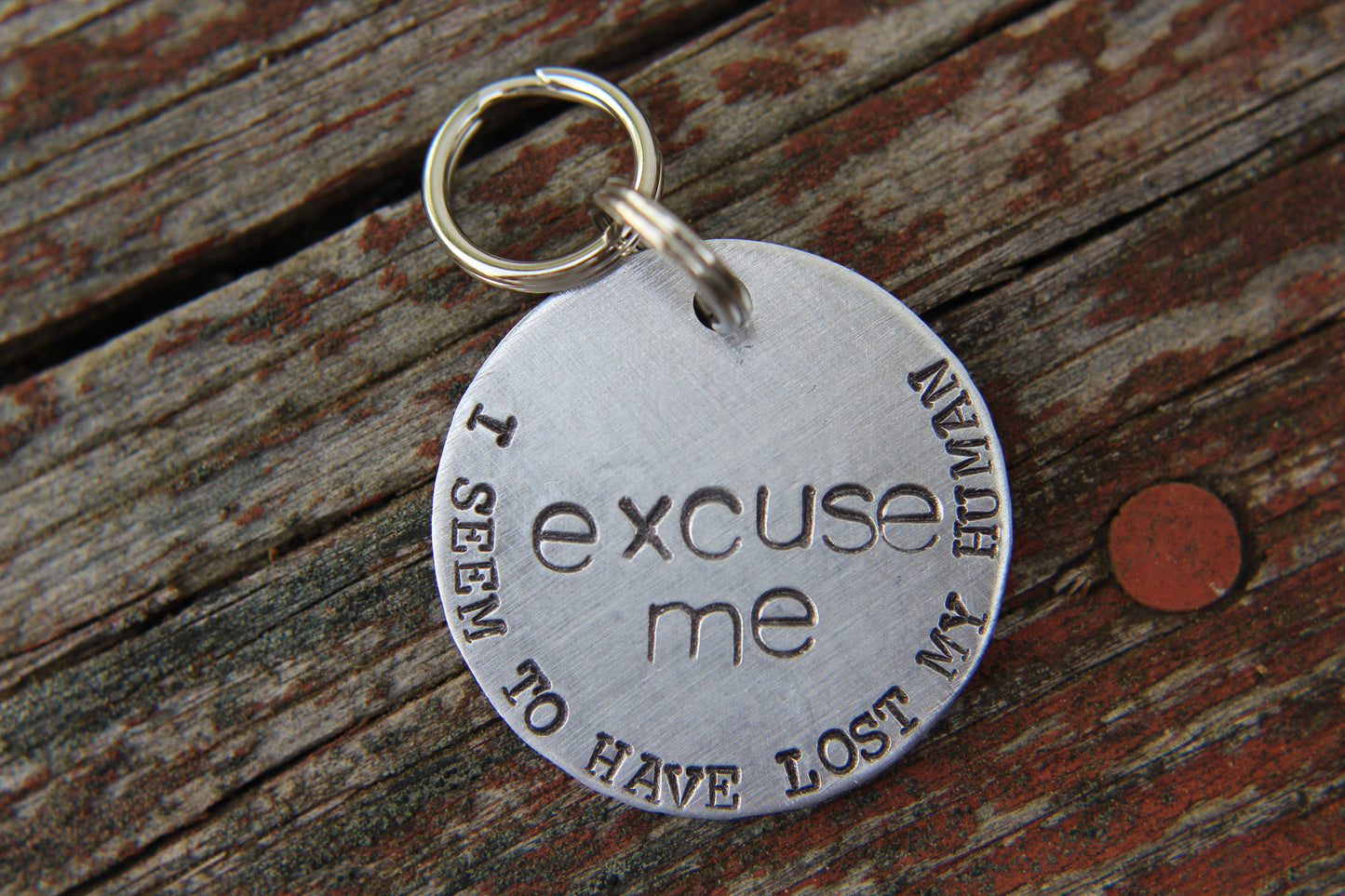 Custom Hand Stamped Dog ID Tag,Excuse Me, Personalized Dog Tag, Tag for Dog, Copper Dog Tag, Aluminum Pet ID Tag, Pet ID Tag with heart