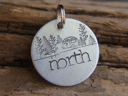 Pet ID with camper, Wilderness Tag, The Happy Camper, Dog ID Tag, Dog Tag with camper, Hand stamped ID, Custom Dog Tag, Tag for Dog