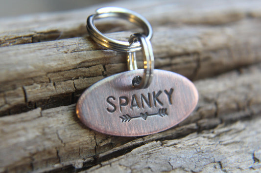 Custom Pet Tag, The Spanky, Dog ID Tag, Tag for Tiny Dog, Hand stamped ID, Custom Cat Tag, Tag for Dog