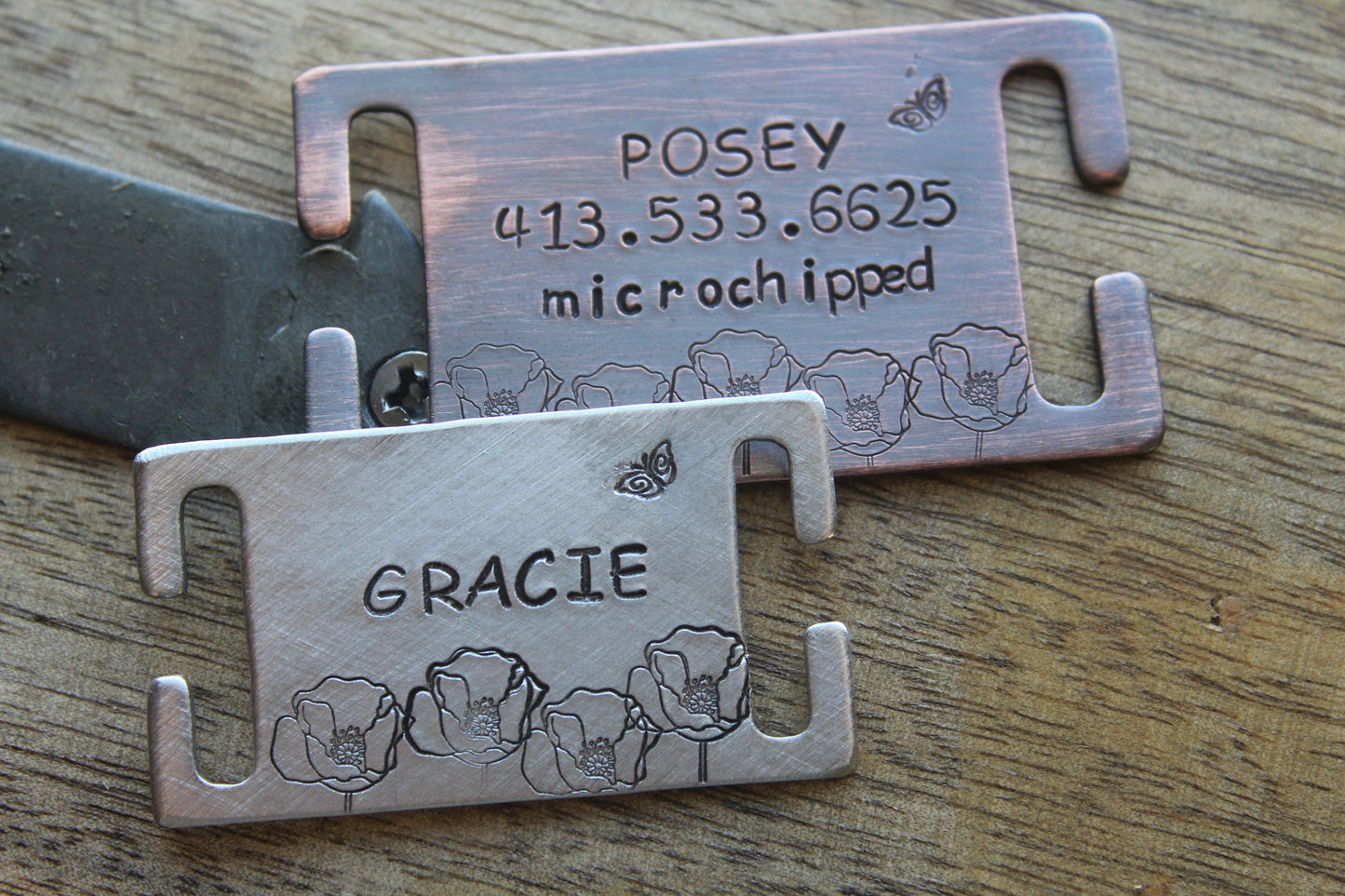 Custom Pet Slide On Id Tag, Quiet Slide Dog Tag with Poppies