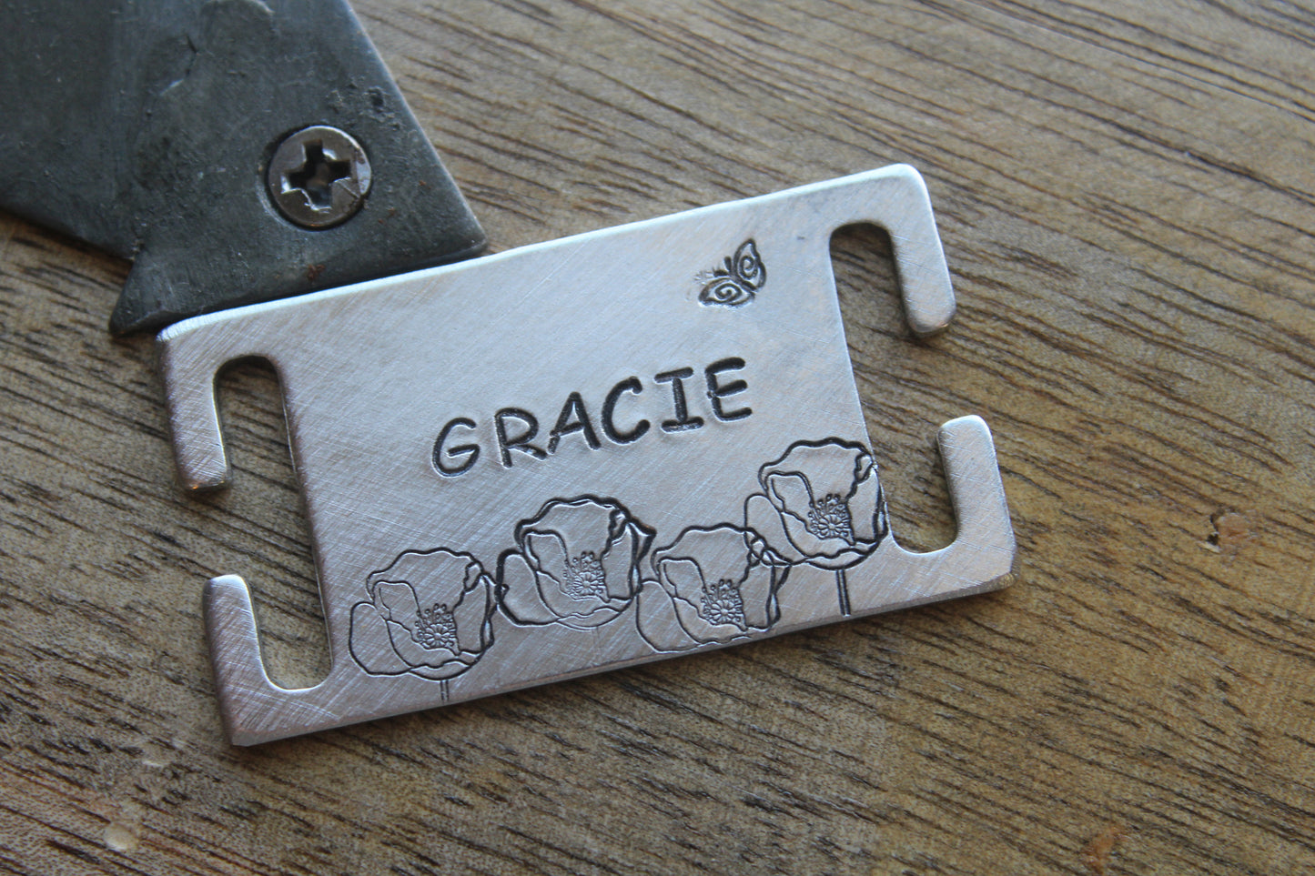 Custom Pet Slide On Id Tag, Quiet Slide Dog Tag with Poppies