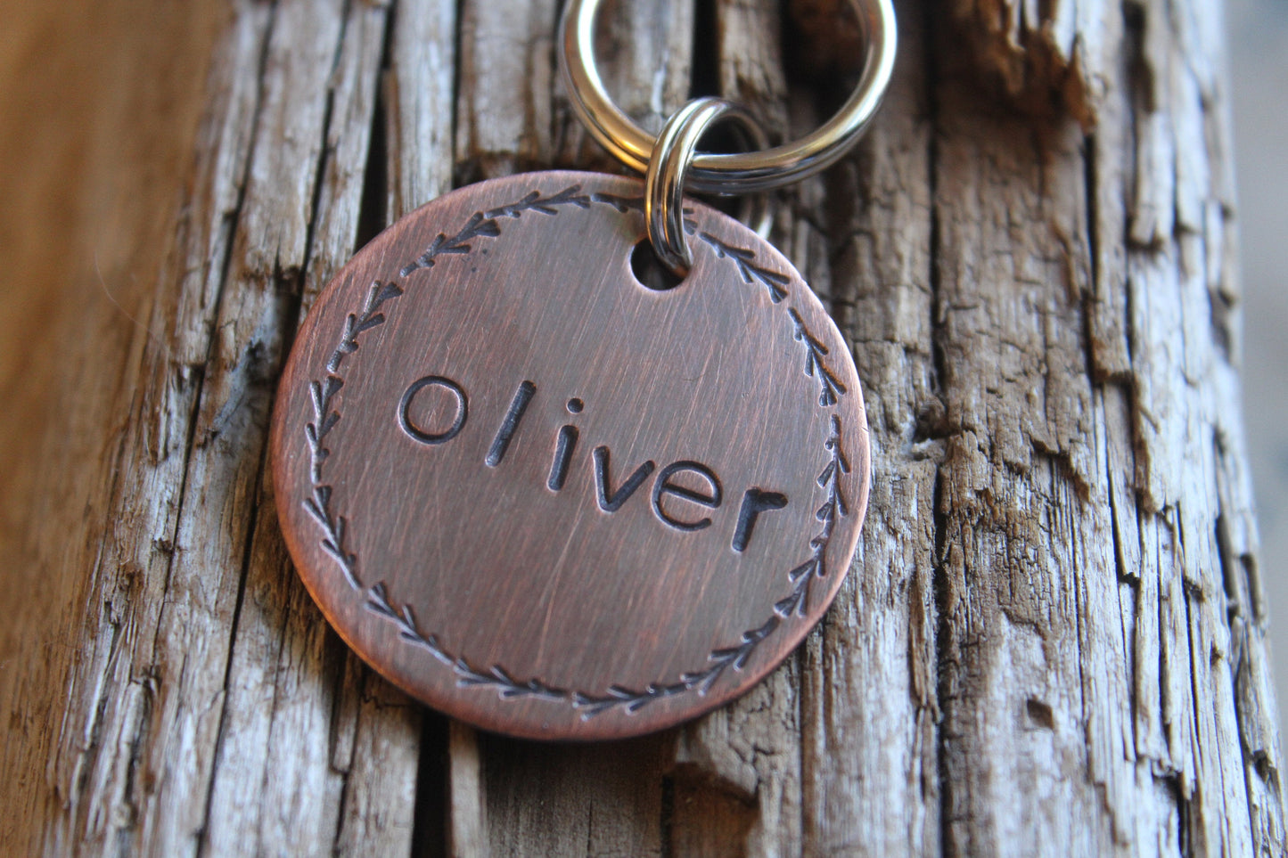 Custom ID Dog Tag, The Oliver, Hand Stamped Dog Tag, Tag for Dog, Puppy Tag, Rustic Tag, Copper Dog Tag, Pet ID, Identification Tag