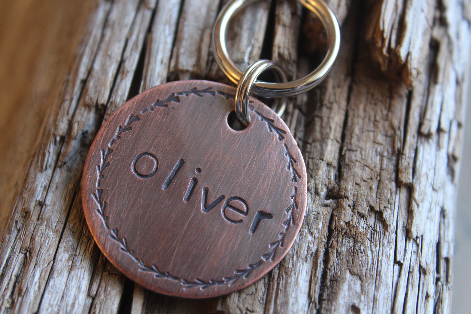 Custom ID Dog Tag, The Oliver, Hand Stamped Dog Tag, Tag for Dog, Puppy Tag, Rustic Tag, Copper Dog Tag, Pet ID, Identification Tag