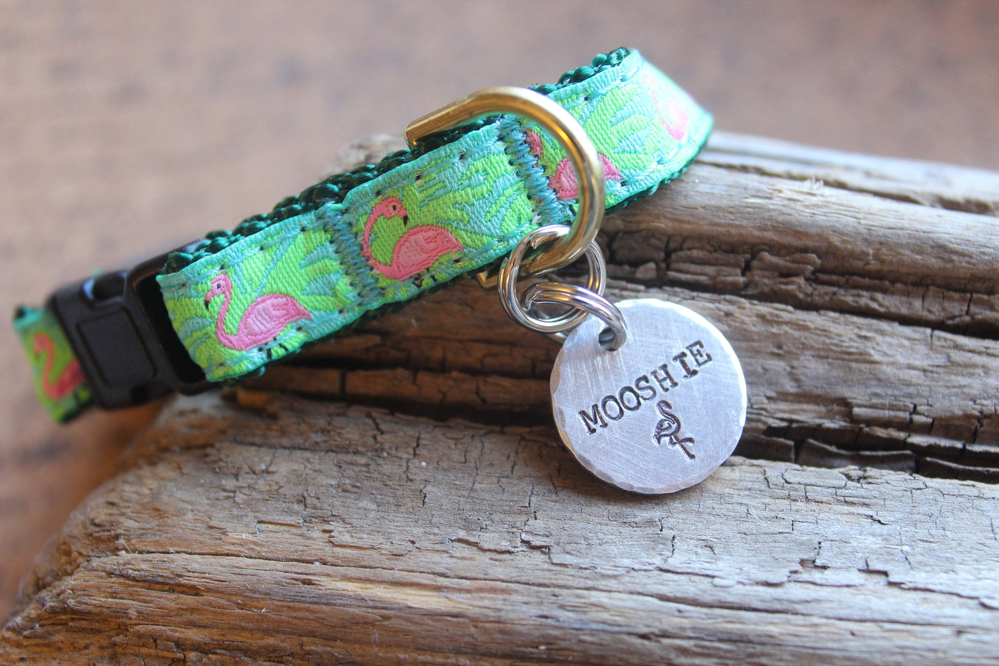 Custom Pet Tag, Flamingo Road,  Dog ID Tag, Tag for Tiny Dog, Hand stamped ID, Custom Cat Tag, Tag for Toy Breed Dog