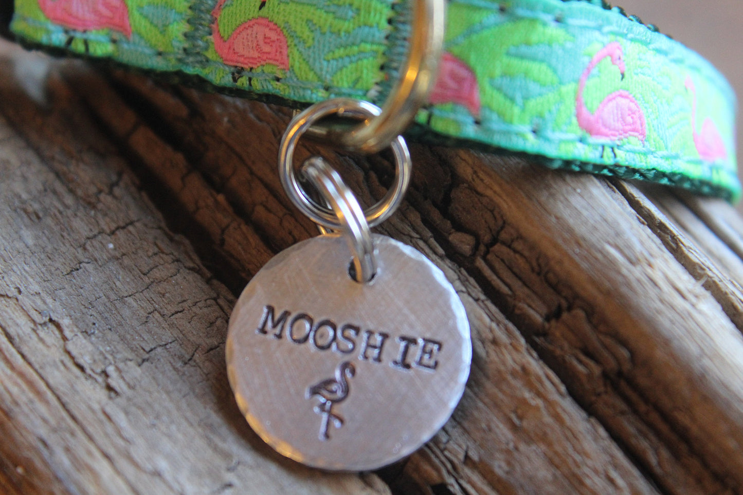 Custom Pet Tag, Flamingo Road,  Dog ID Tag, Tag for Tiny Dog, Hand stamped ID, Custom Cat Tag, Tag for Toy Breed Dog