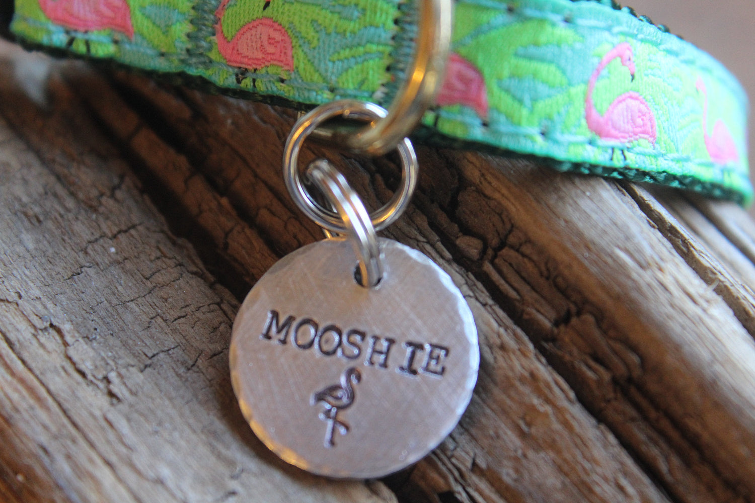 Custom Pet Tag, Flamingo Road,  Dog ID Tag, Tag for Tiny Dog, Hand stamped ID, Custom Cat Tag, Tag for Toy Breed Dog